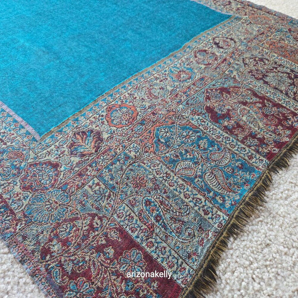 NWOT Wool Scarf Woven Teal Blue - Picture 5 of 11